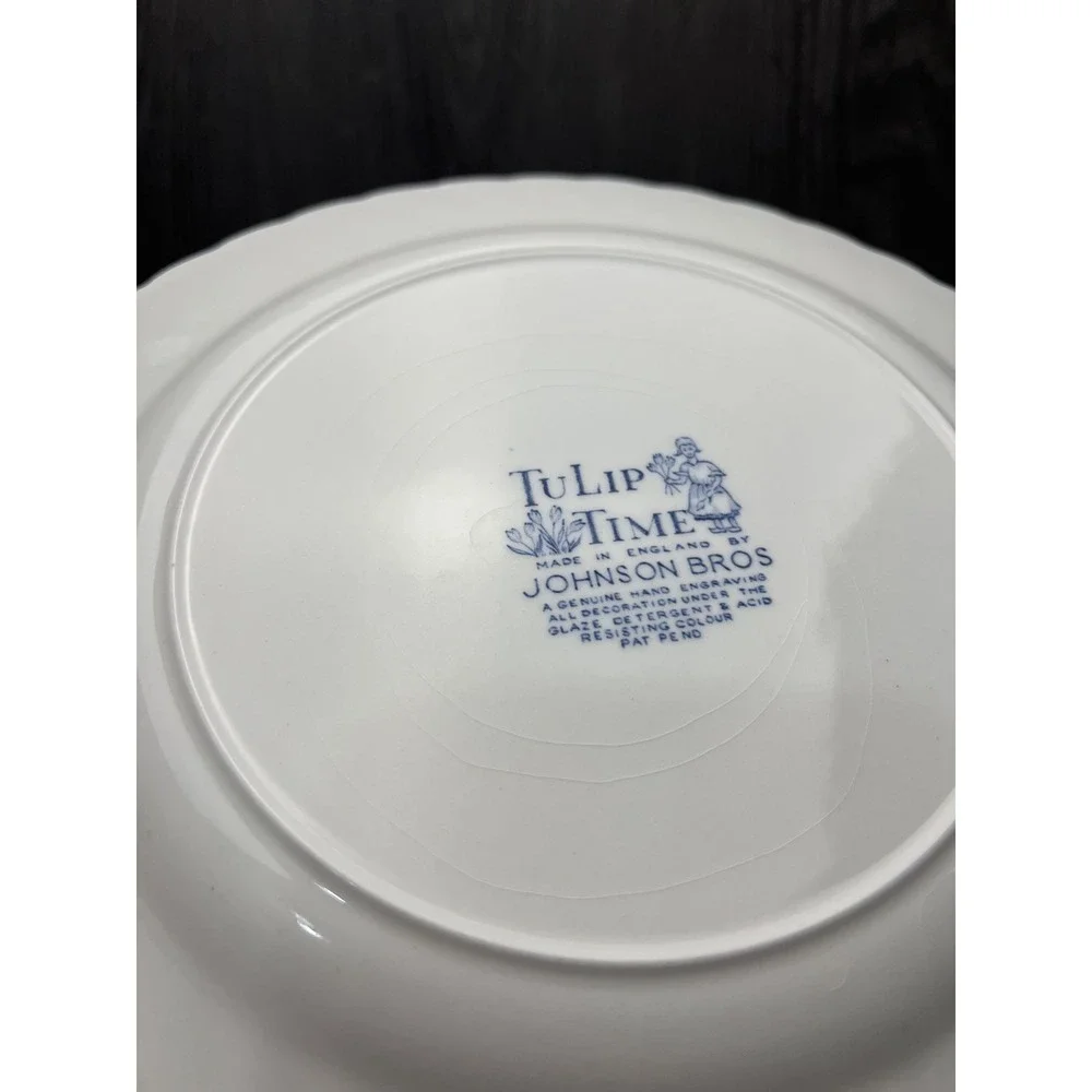 Johnson Bros Tulip Time Collector Plate Blue White Windmill‎ Dutch England READ